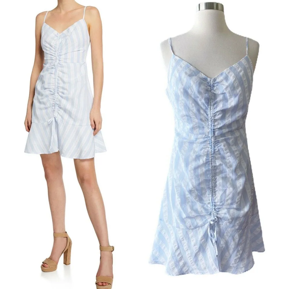 CUPCAKES CASHMERE Corsiva Mini Flounce Dress Striped Spaghetti-Strap Blue 8 NWT - Image 3