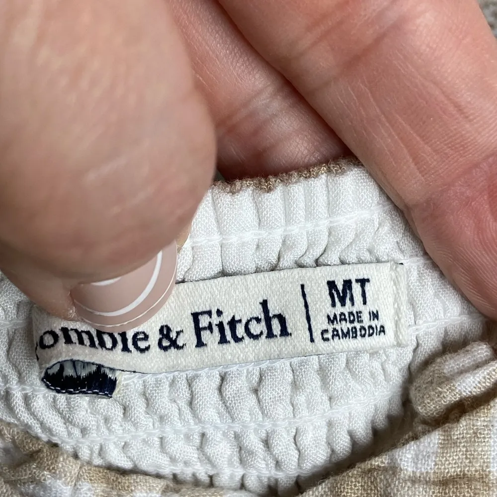 Great condition Abercrombie & Fitch Tan/White Gingham Tie Shoulder Dress M Tall - Image 6