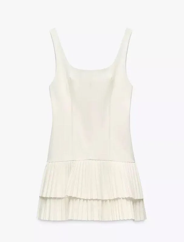 Zara mini dress casual off white ivory pleated skirt bodycon casual party - Image 13