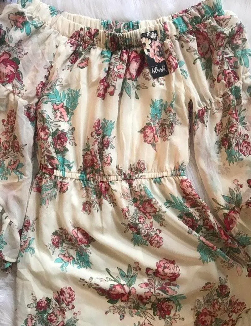 Hint Of Blush White Floral Dress Size L - Image 3