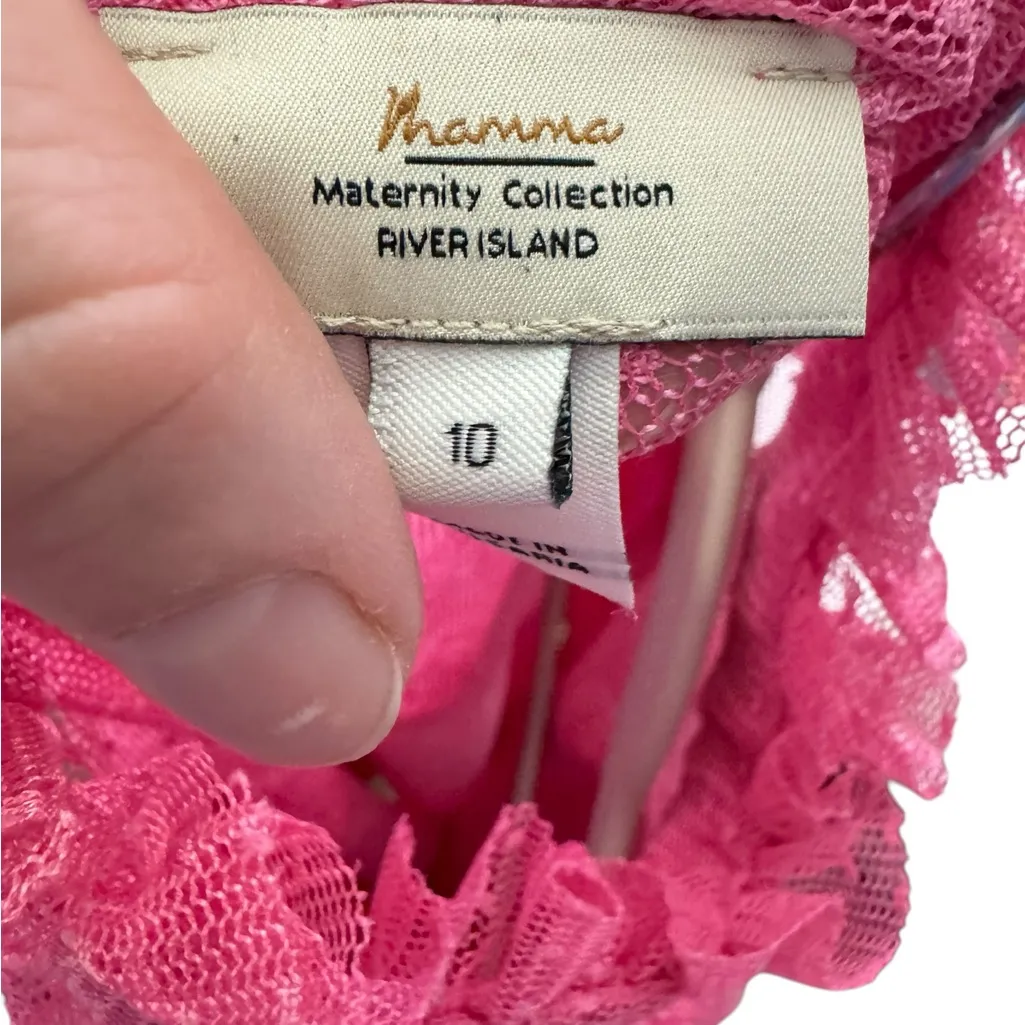 River Island Pink Lace Ruffle Longsleeve‎ Top Size 10 Gender Reveal Polka Dot - Image 8