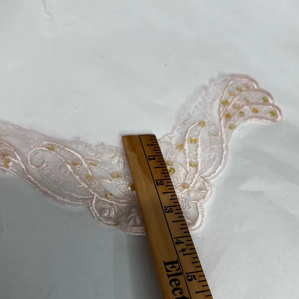 Elegant Lace Appliqué with Sequin & Floral Design Pink - Image 6