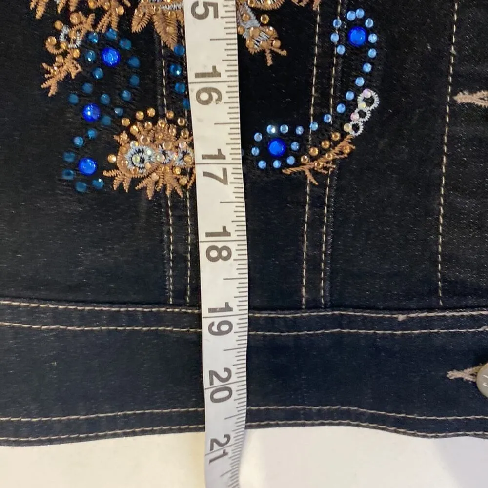 La Bellum Hillary Scott Black Jean Jacket Embellished Embroidered EUC Sz S - Image 10