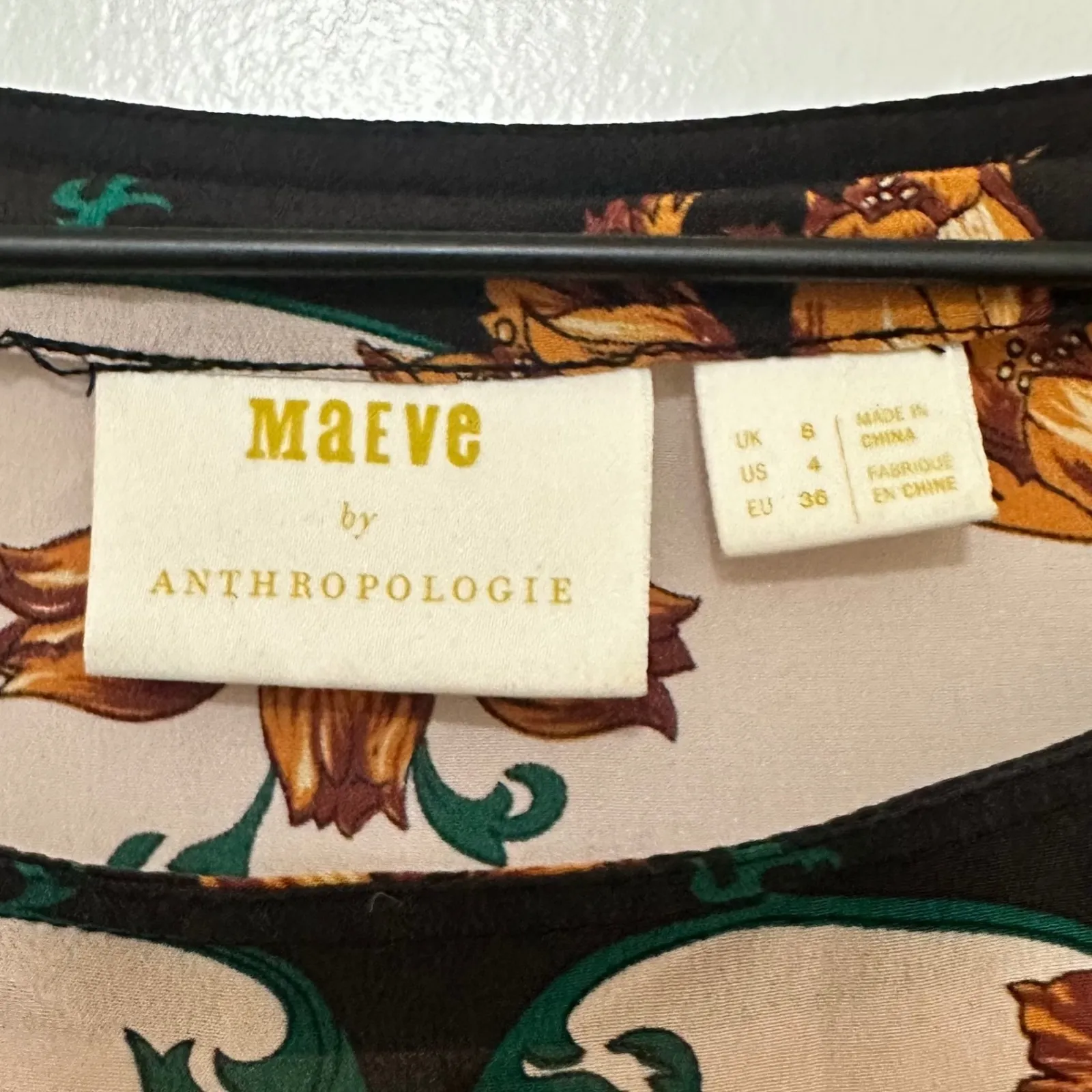 Maeve x Anthropologie | 100% Silk Florence Floral Bell Sleeve Boatneck Blouse, 4 Black - Image 8