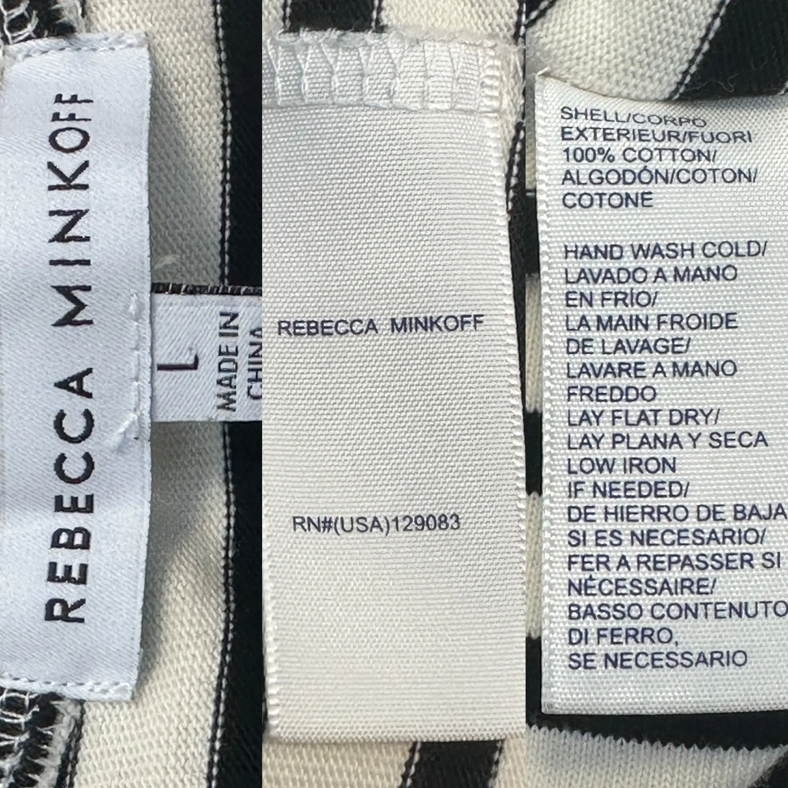 Rebecca Minkoff Talia Puff Sleeve Ivory Black Stripe Dress Preppy Coastal Large - Image 9