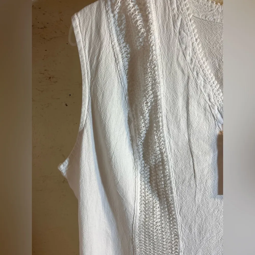 White Sleeveless Midi Dress with Boxy Relaxed Fit crochet details summer cotton Size XXL - Image 2