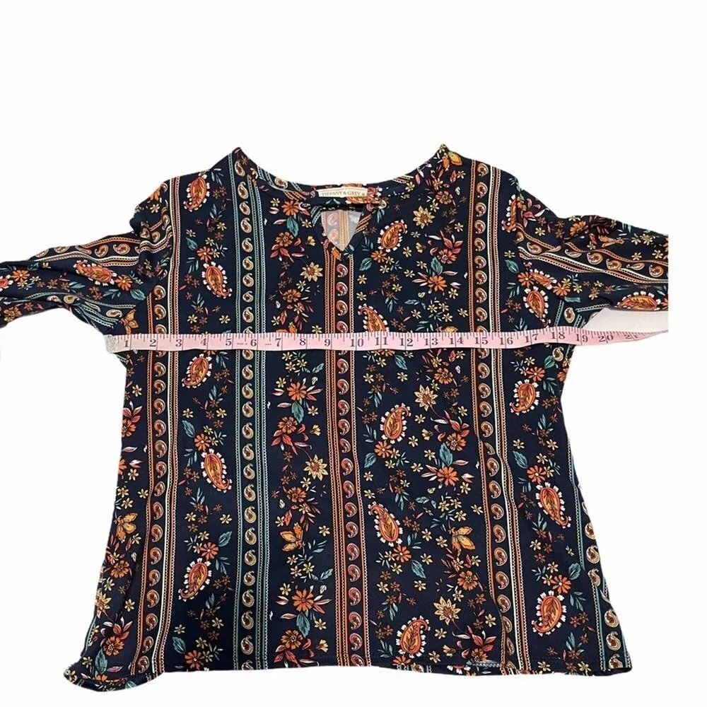 Tiffany‎ Grey Floral Bar Blouse Petite Medium Blue Size undefined - Image 8