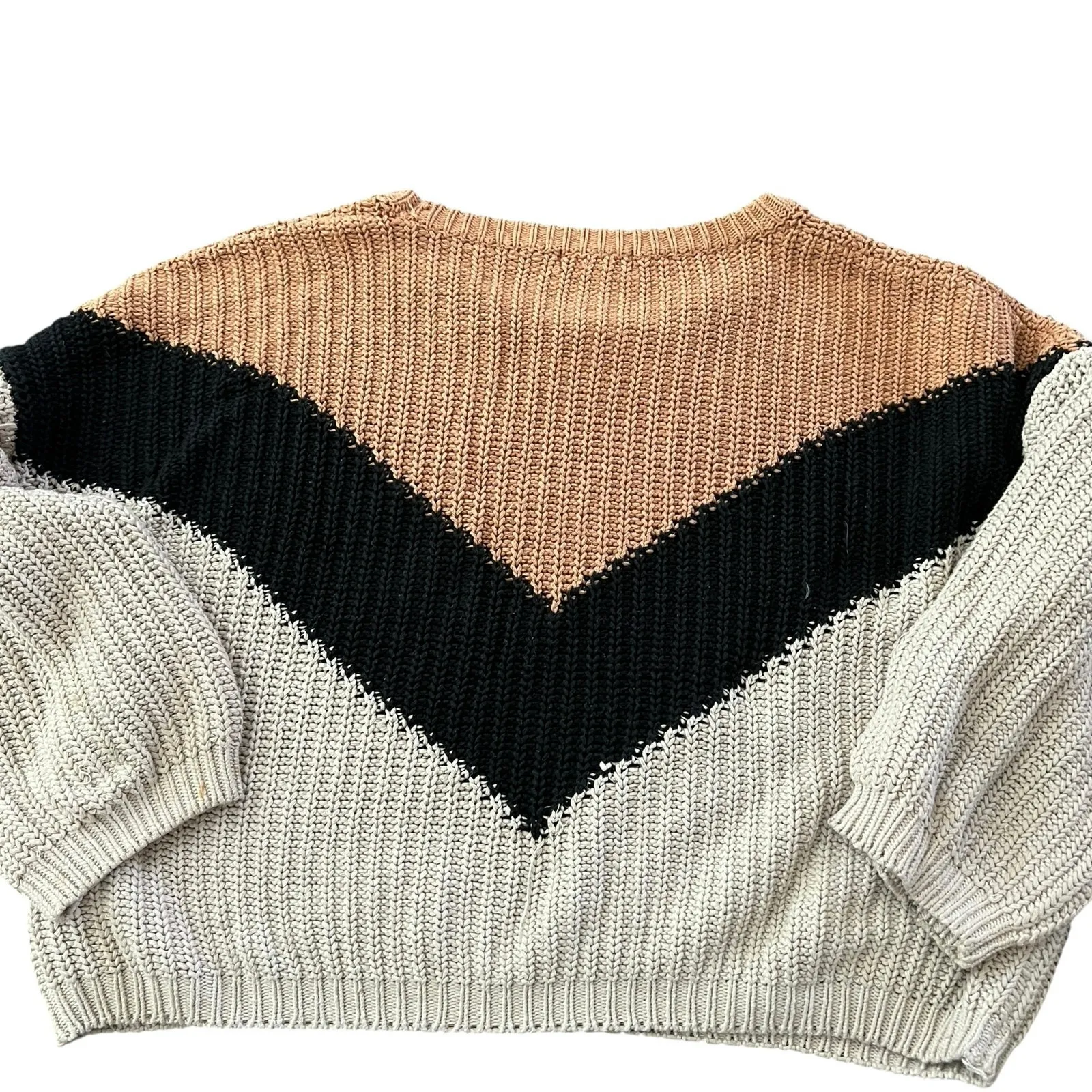 LULUS Autumn Leaves Tan Multi Stripe Knit Sweater Sz XL Chunky Fall Oversized Brown - Image 3