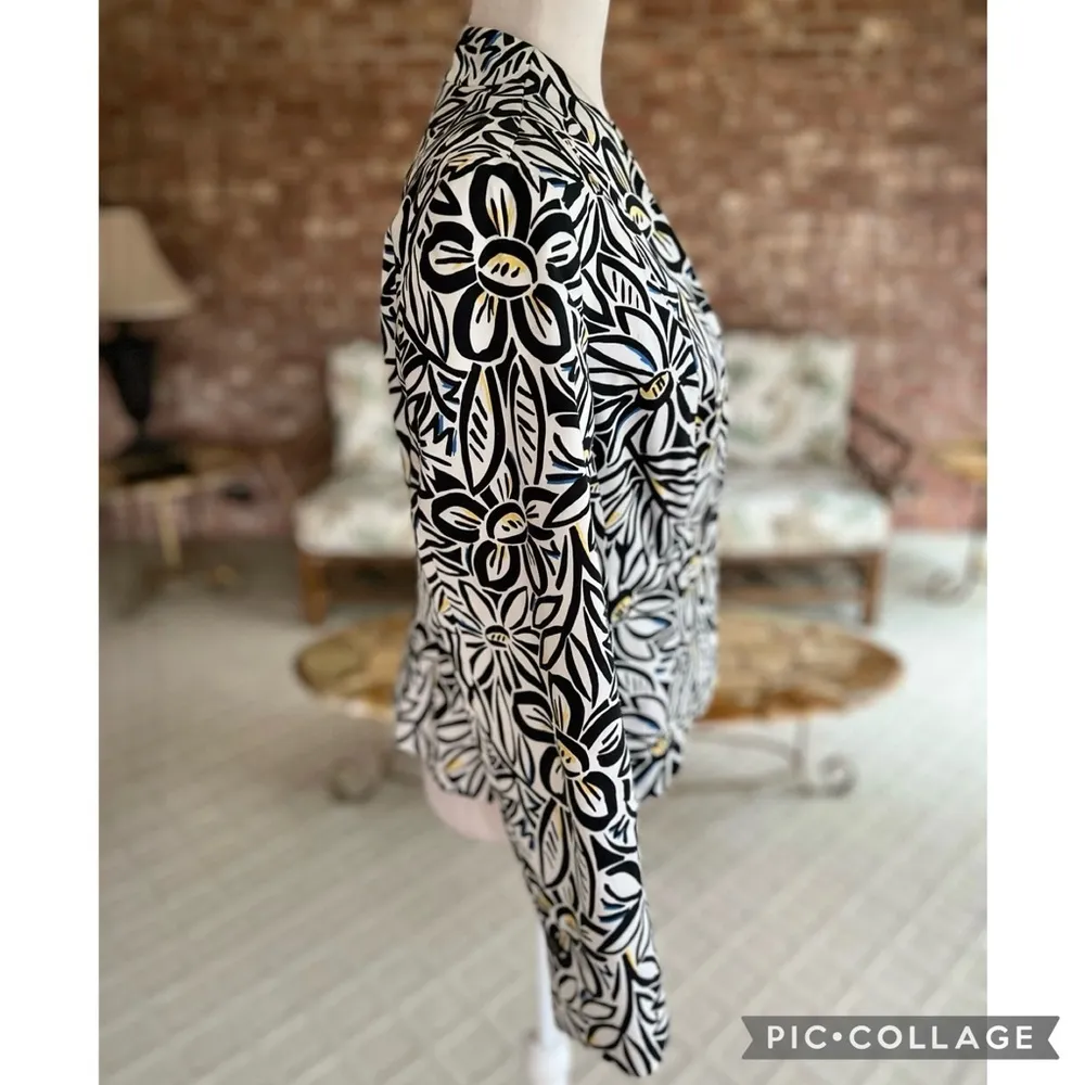 Jones New York Black Blazer White Floral Daisy One Button 10 Lunch brunch Modern - Image 10