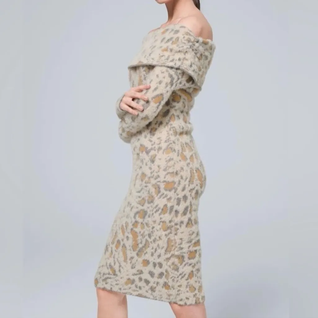 ✨HP x2✨ White House Black Market Leopard Print Off-Shoulder Sweater Dress XS NWT - Image 2