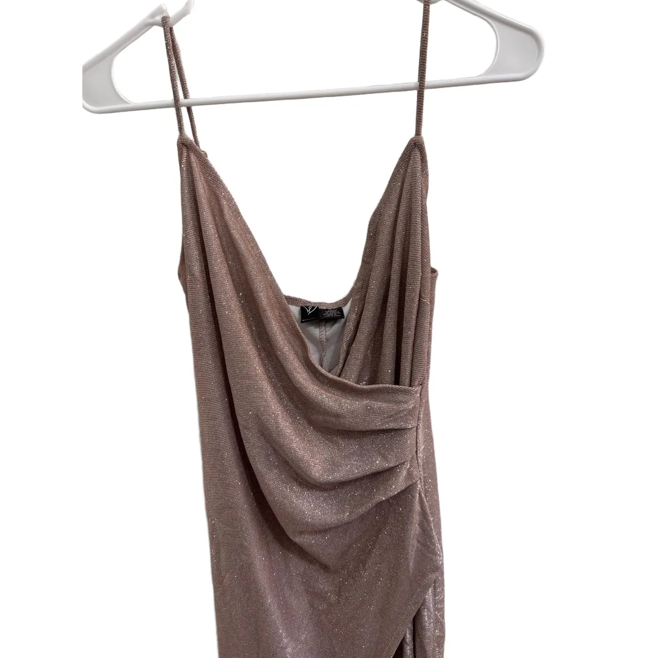 Windsor Metallic Champagne Cowl‎ Neck Drape Front Gown L - Image 4