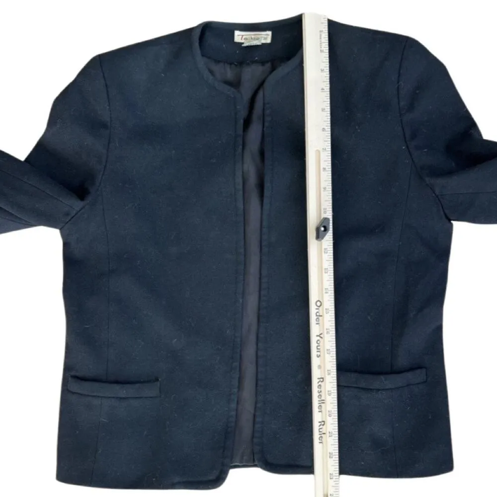 Vintage 80s Talbots Black 100% Wool Open Blazer Size 10 Lined Shoulder Pads - Image 6