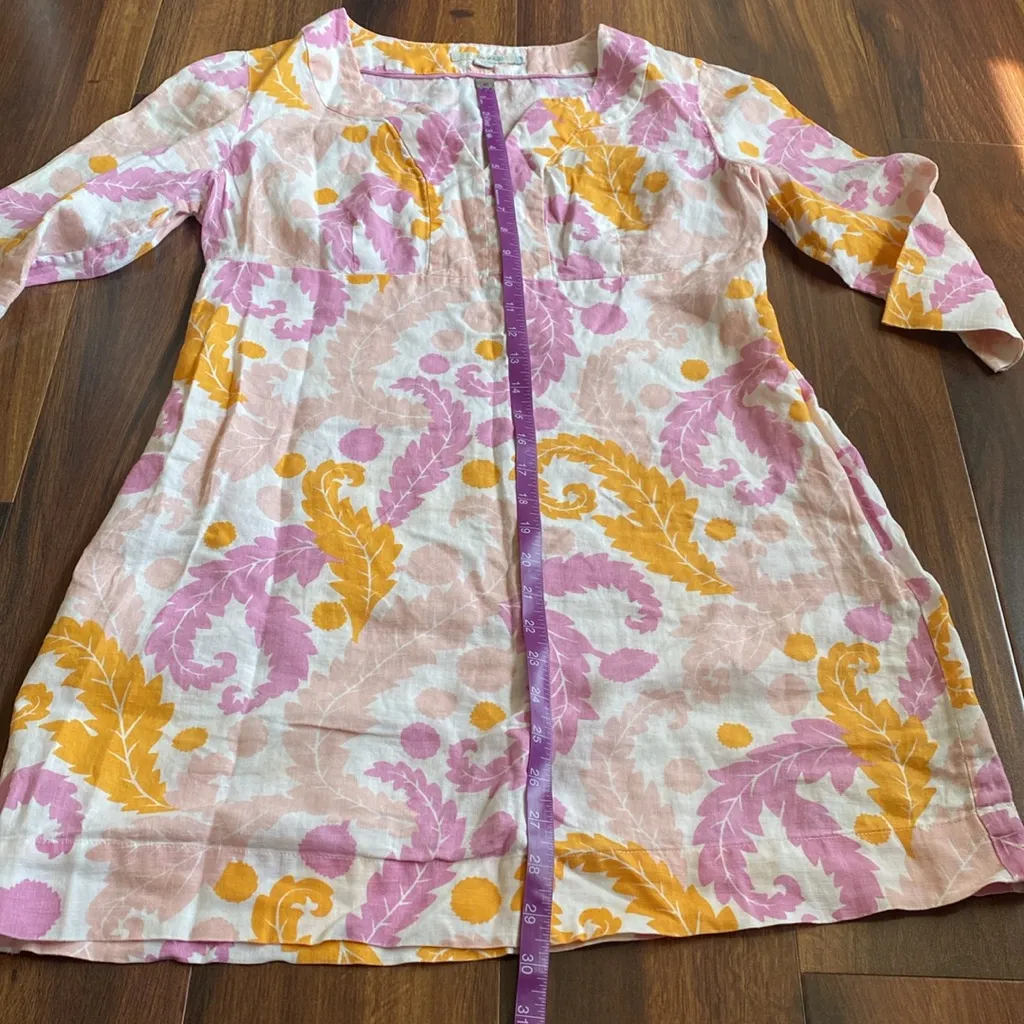 Boden 100% Linen Floral 3/4 Sleeve Shift Dress Side Zipper *Hole* Size 8P - Image 13