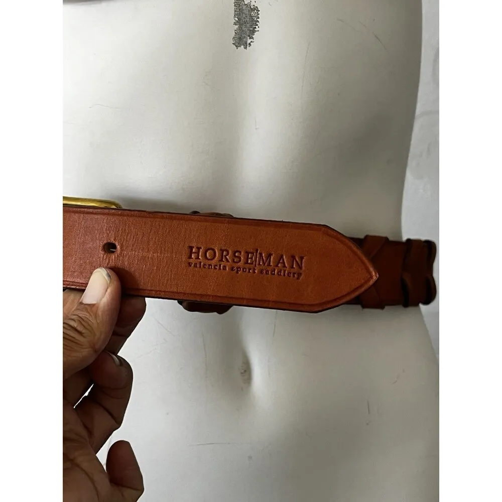 Horsemen Valencia Sport Saddlery Leather Laced Reins Braided Belt Brown Size 30 - Image 2
