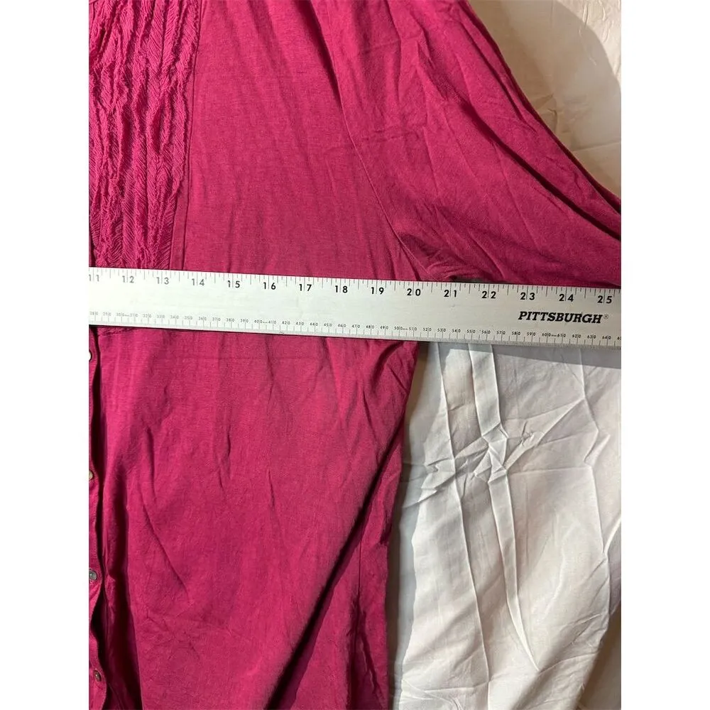 J. Jill  XL Pink Long Sleeve Button-Up Chiffon Bib Knit Shirt Pima Cotton Comfy - Image 4