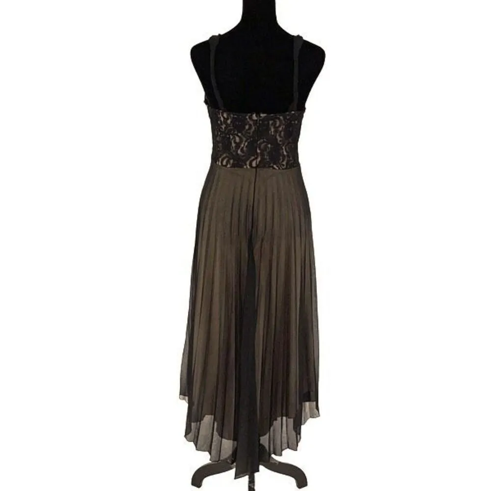 Vintage Roulette Lace Accordion Pleated Semi Sheer Lined Dress Black Size Medium - Image 6