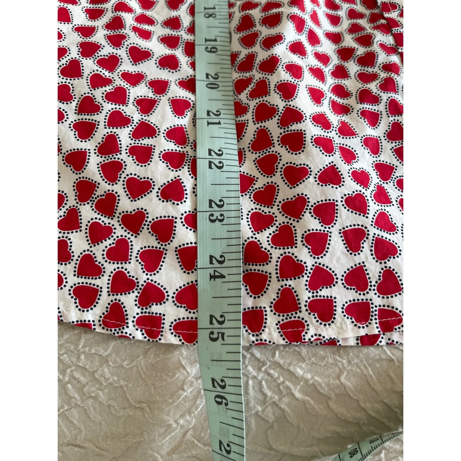 Talbots XS Button Down Shirt Red Heart Print‎ Long Sleeve Polka Dot Trim - Image 7