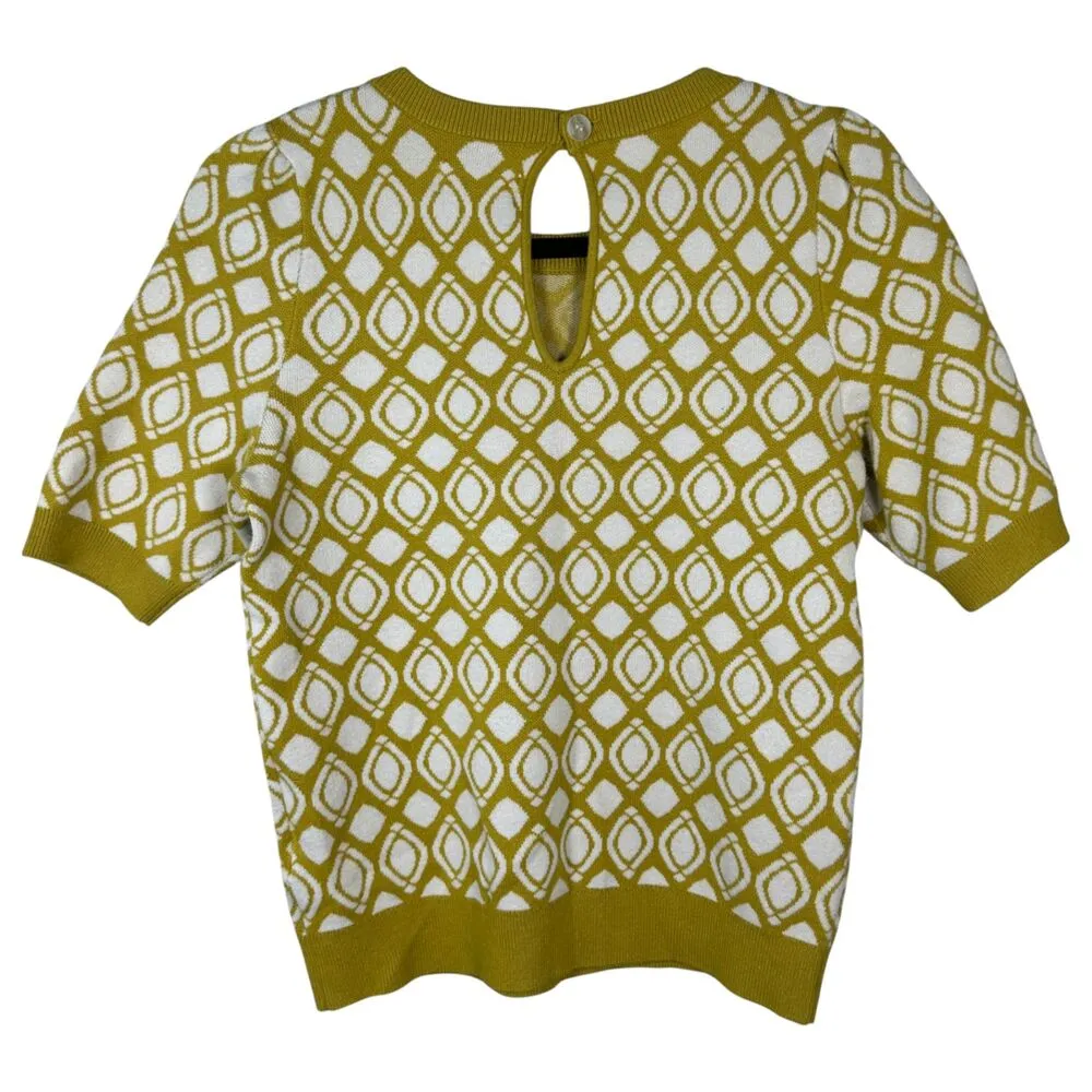Maeve Anthropologie Harmon Jacquard Yellow Cream Sweater Short Sleeve Size XS - Image 8