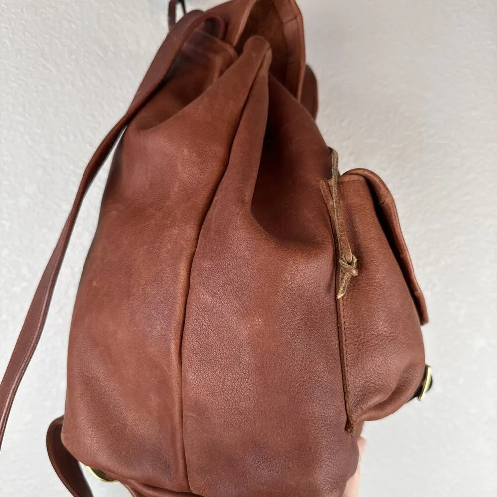 Vintage Handmade Brown Soft Leather Flap Backpack Rucksack Country Boho Hippie - Image 3