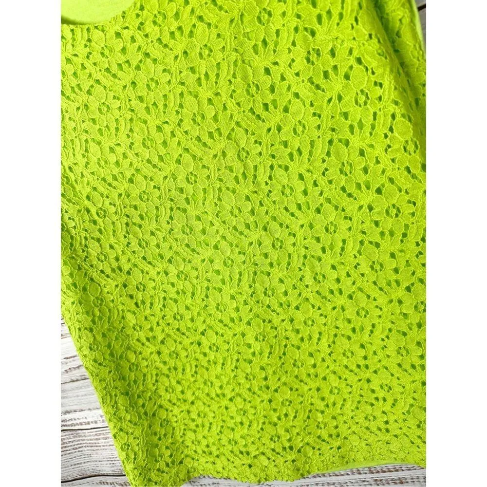Banana Republic Women's Lace Sleeveless Floral Tank Top Neon Green XS - Image 4