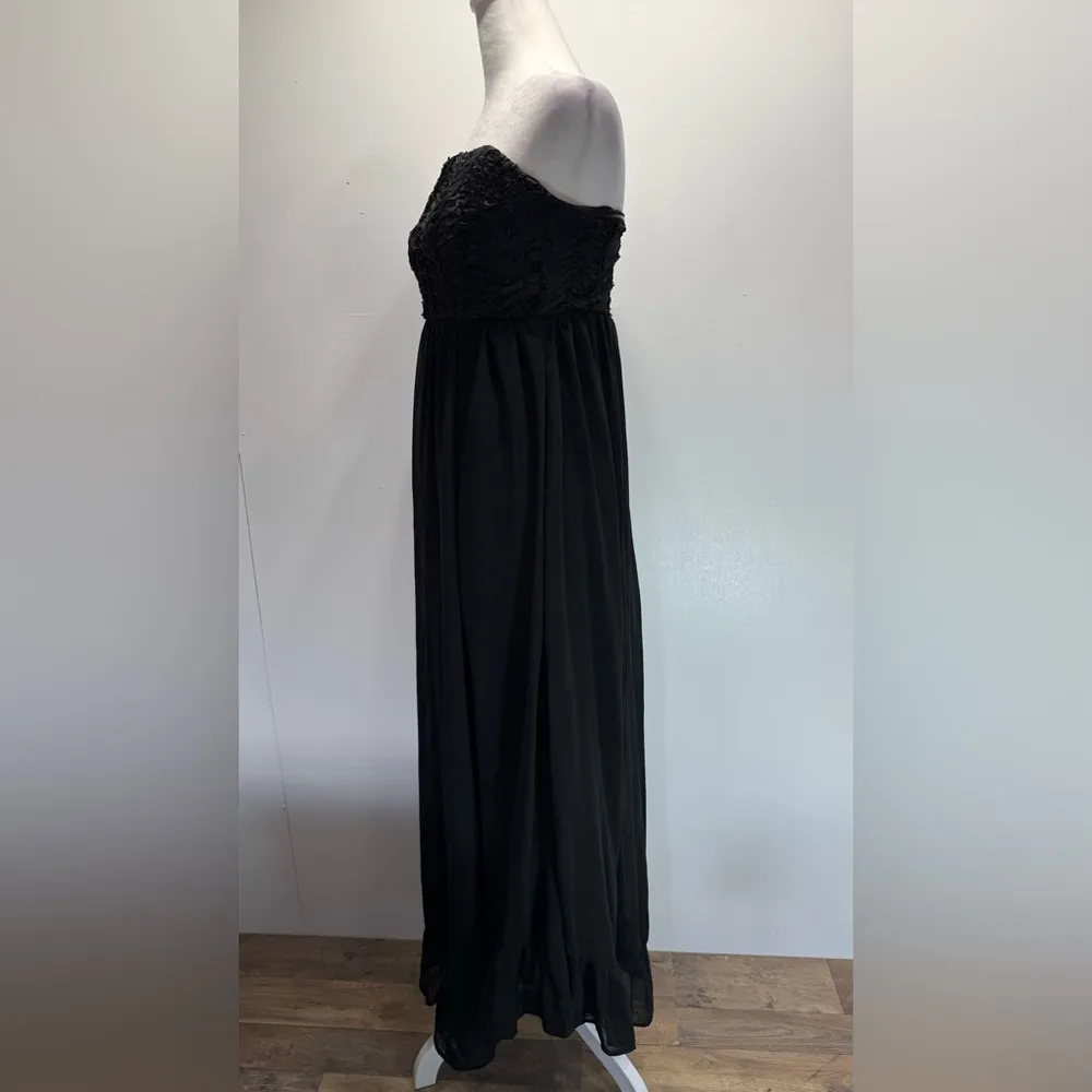 Black Strapless Maxi Dress Ruffled Bust Lined Sheer Skirt by Ya Los Angeles S-M - Image 11