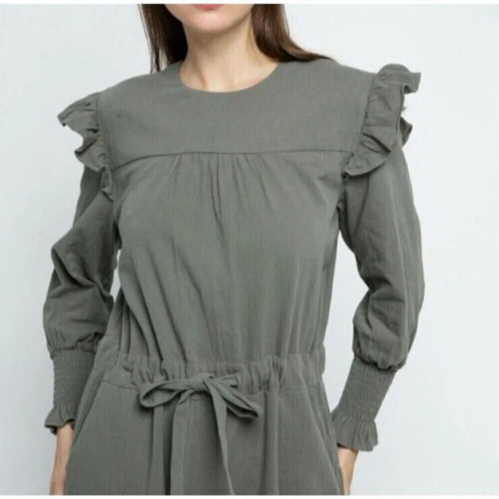 Downeast bohemian Jumpsuit Green Army Tie Front Boiler Zip Closure Coveralls M Size M - Image 2