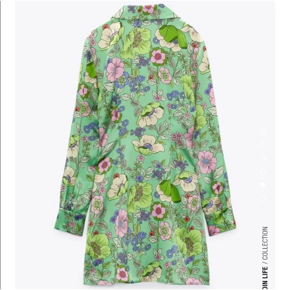 Zara Satin Floral Print Dress Size Small - Image 3