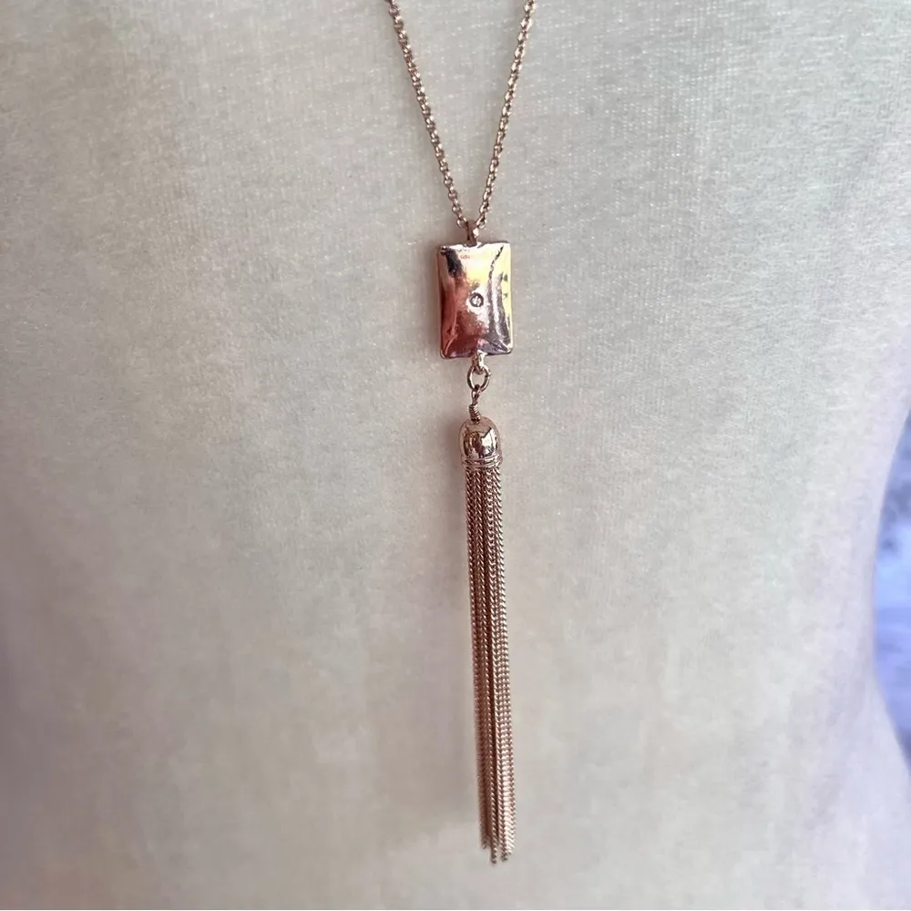 Necklace Earring Set Rose gold Tassel Drop Pink - Image 4