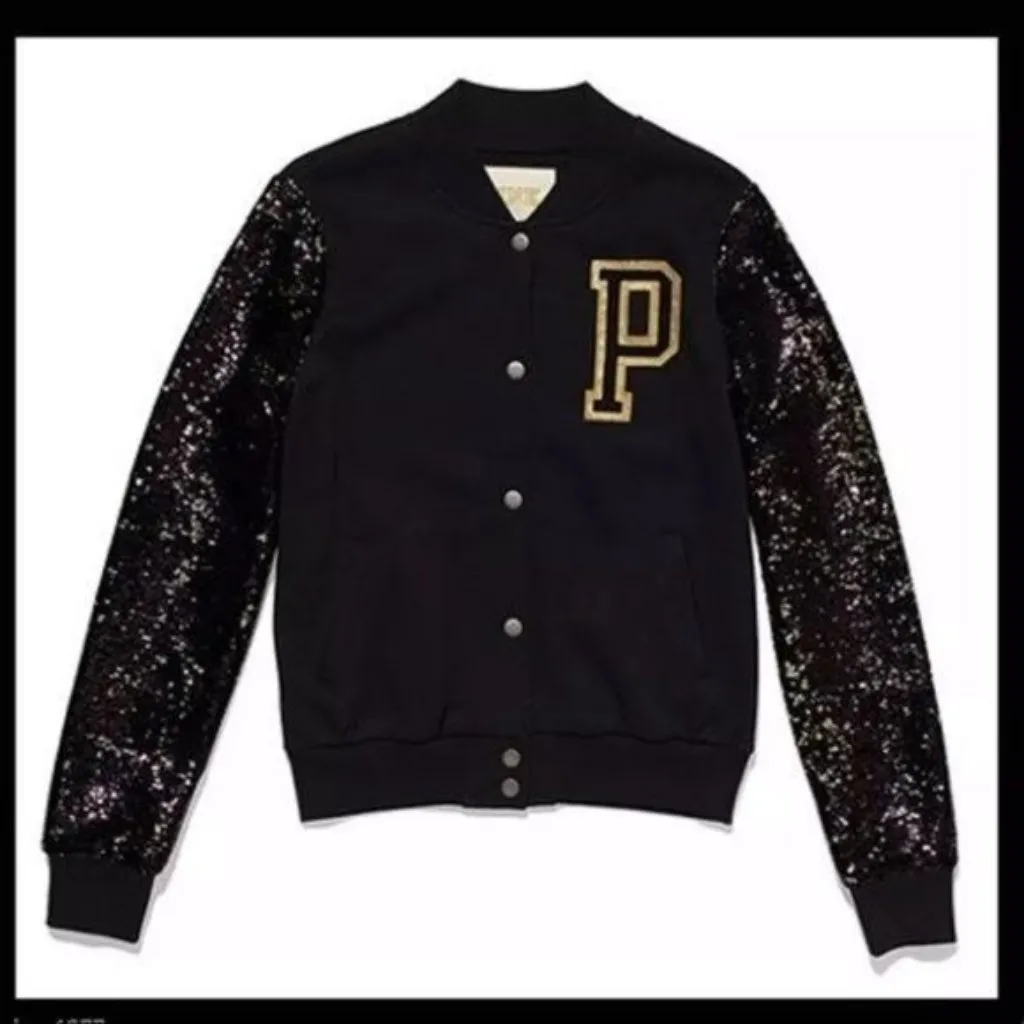 Victoria's Secret Sequin Sleeve Varsity Jacket PINK - Image 2