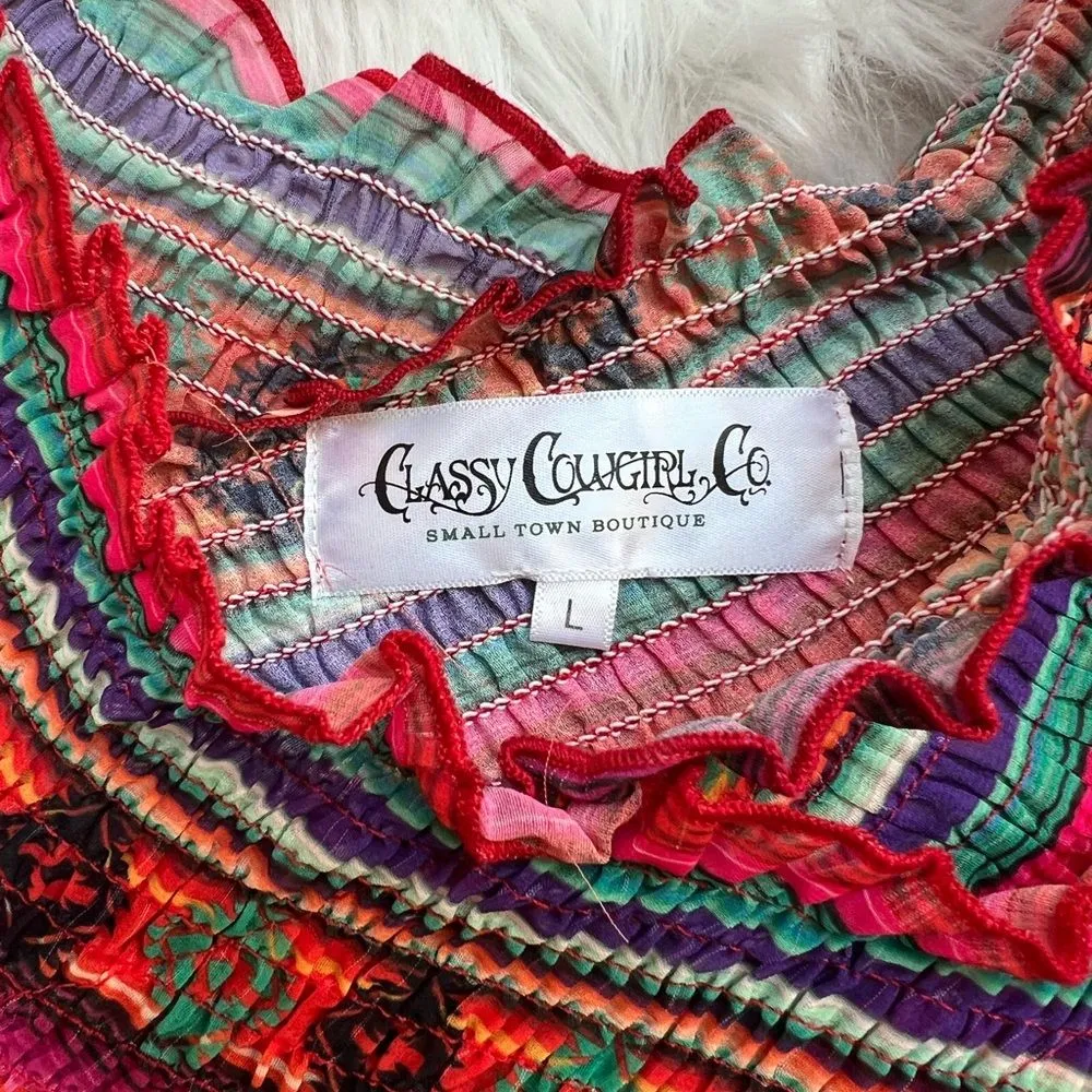 Off the shoulder colorful serape western cowgirl style midi dress Red Size L - Image 5