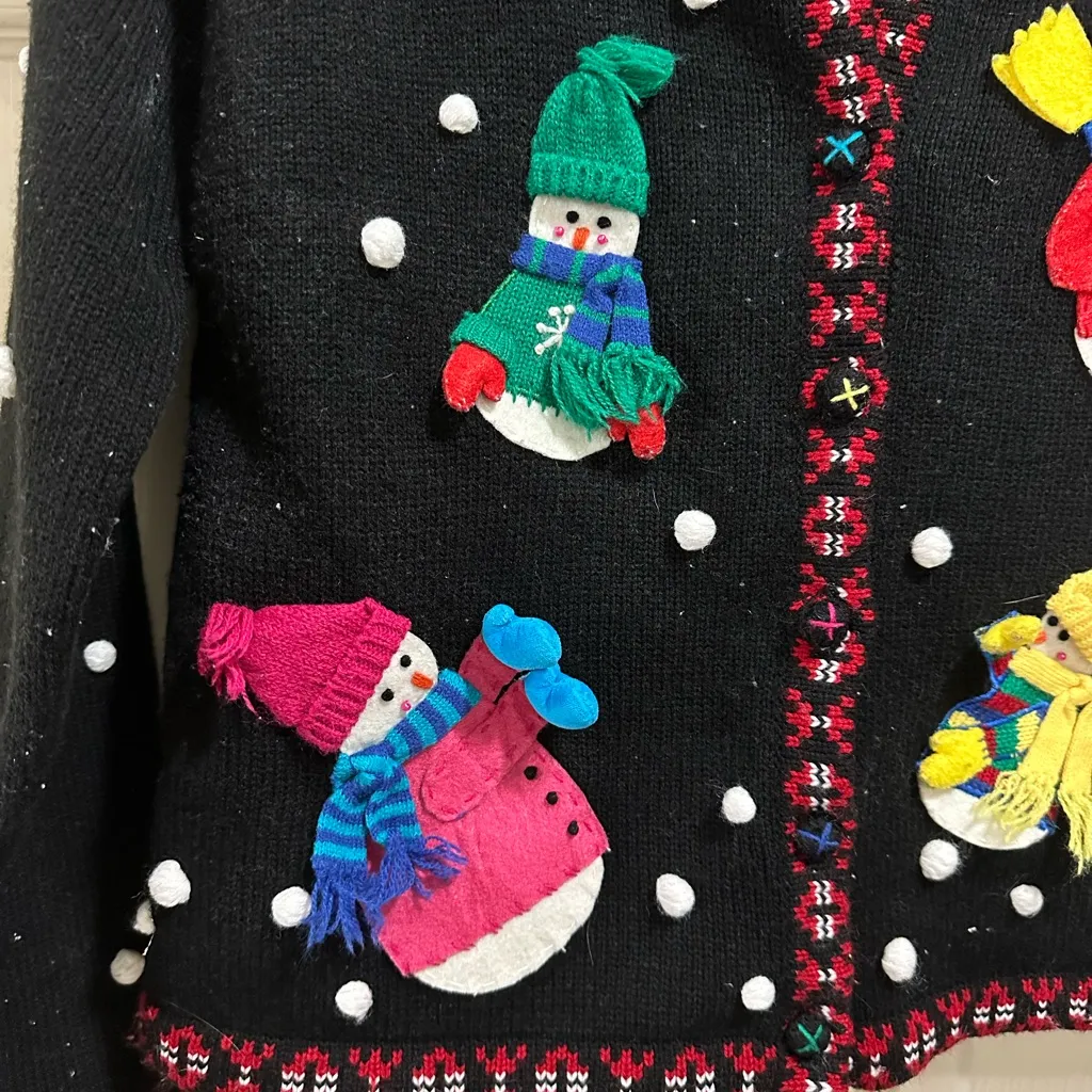 Karen Scott long sleeve cardigan winter snowman Christmas size petite small - Image 4