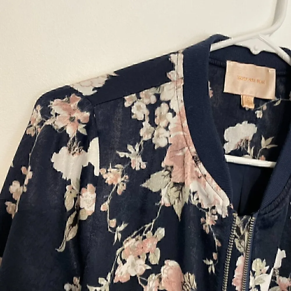 SKIES ARE BLUE STITCH FIX ANTHROPOLOGIE Flower Printed Bomber Jacket Navy Floral - Image 7