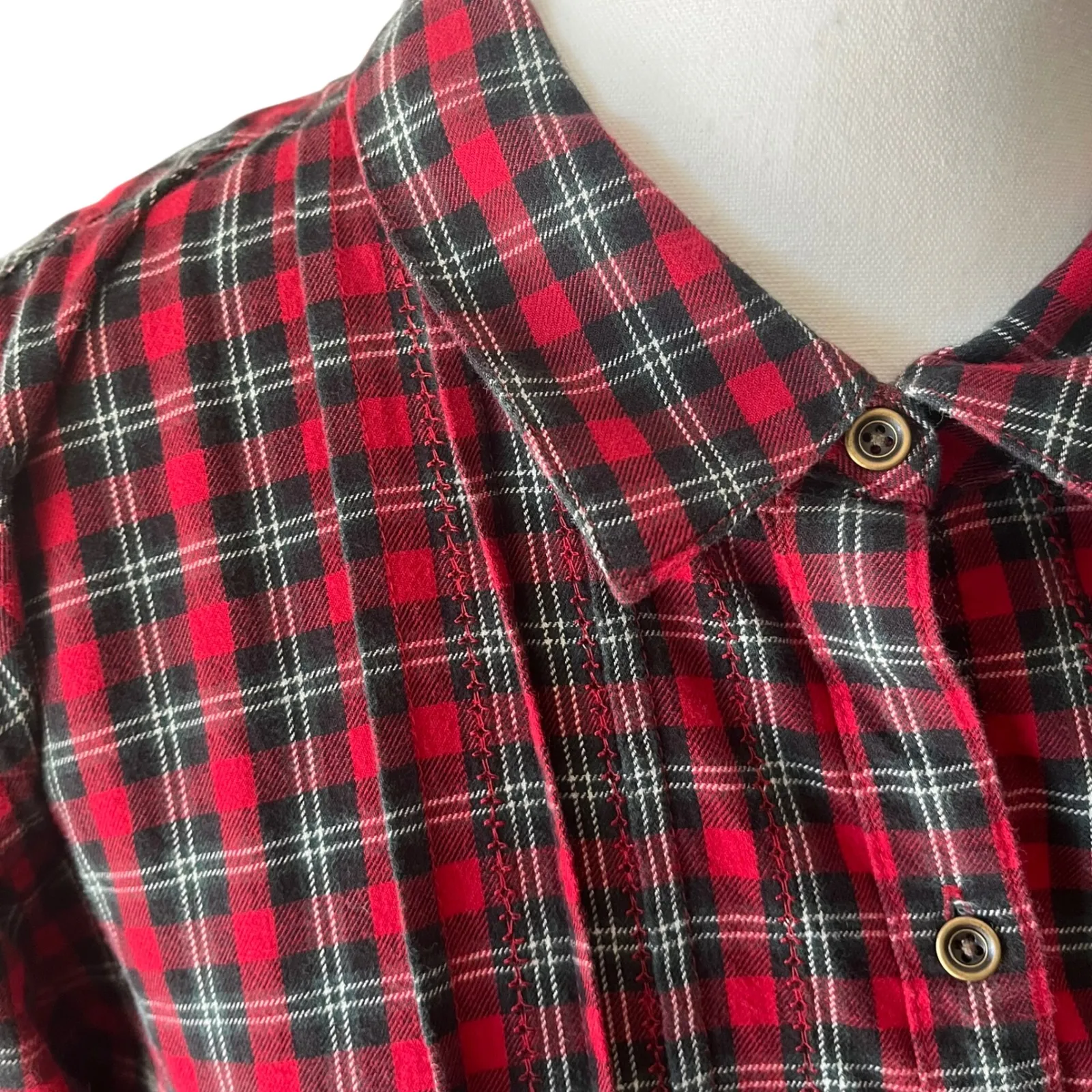 Uncommon J.Jill Women's Red Plaid Button Down 100% Cotton‎ Shirt Holiday Sz L Size L - Image 2