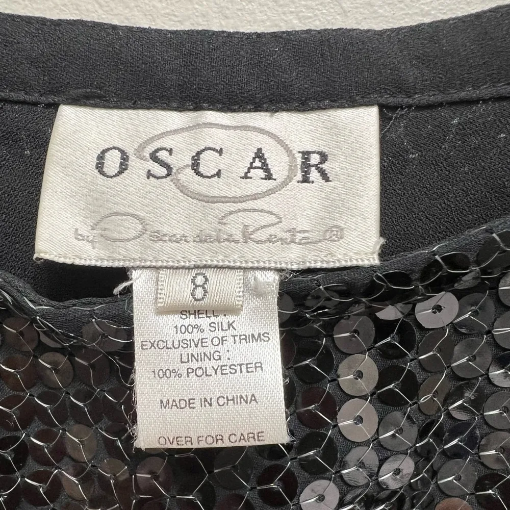 Oscar de la Renta Silk Sequin Pants Black Size 8 - Image 9