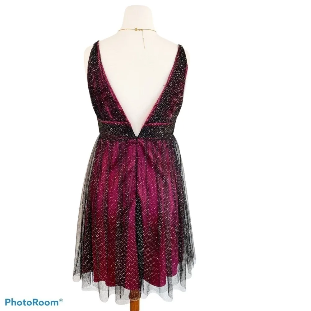 JOVANI Fuschia & Black Glitter Tulle Cocktail Dress Size 4 - Image 6