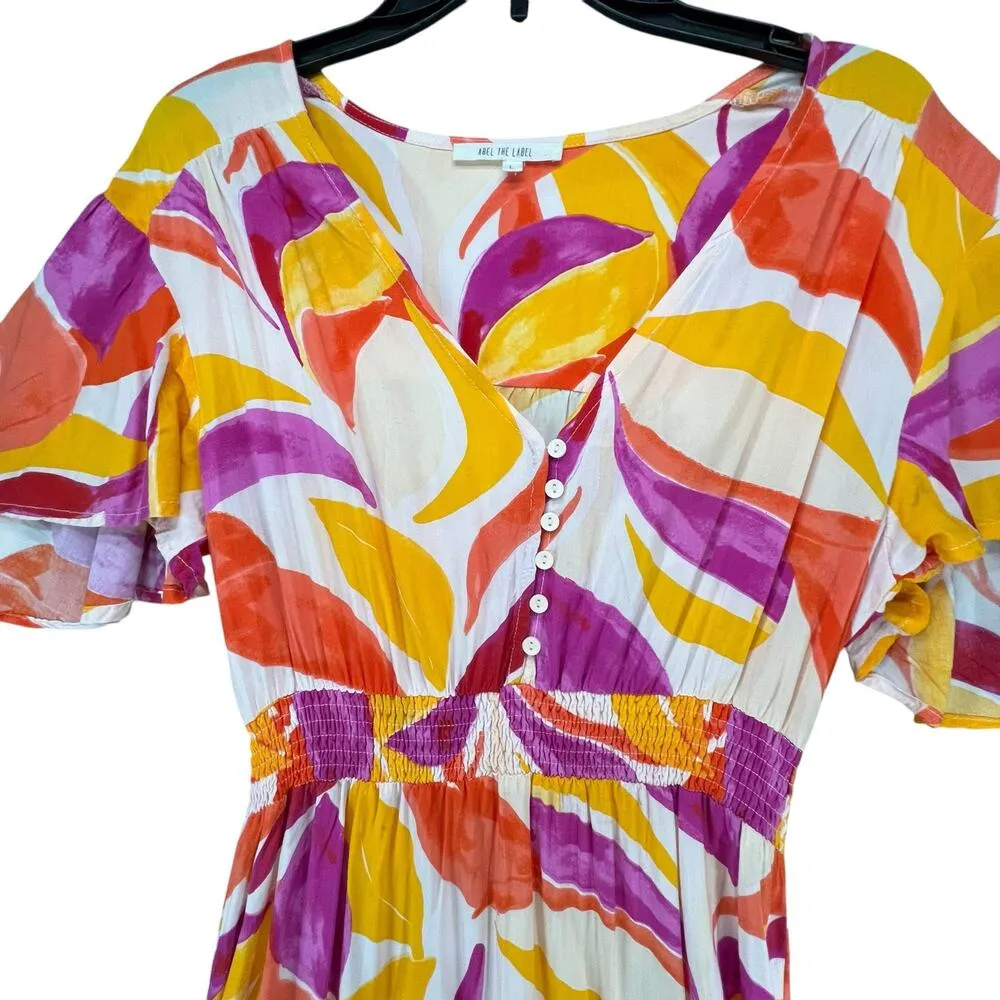 Anthro Abel The Label Dress L Multi Abstract Swish Midi Hi Lo Maximalist Boho - Image 2