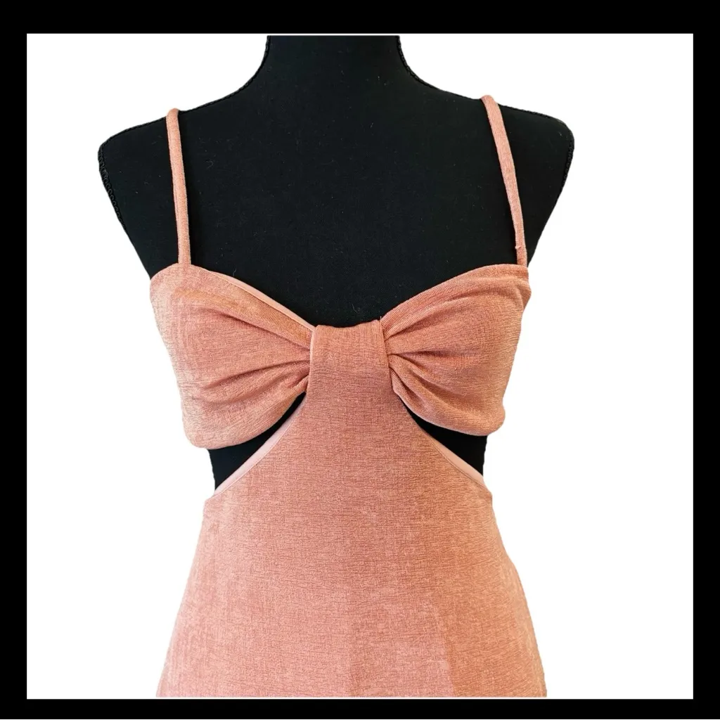 Topshop Peach Cutout Dress NWT | Size Small (4-6) | Bow, Side Cutouts, Shimmer - Image 5