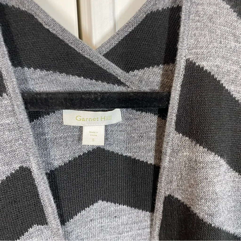 Garnet‎ Hill Wool alpaca Blend Black/Gray Striped Duster Cardigan size small - Image 3