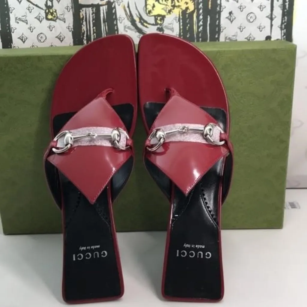 New Authentic Gucci Horsebit Kitten Heel Flip Flop – Red/Silver - Image 7