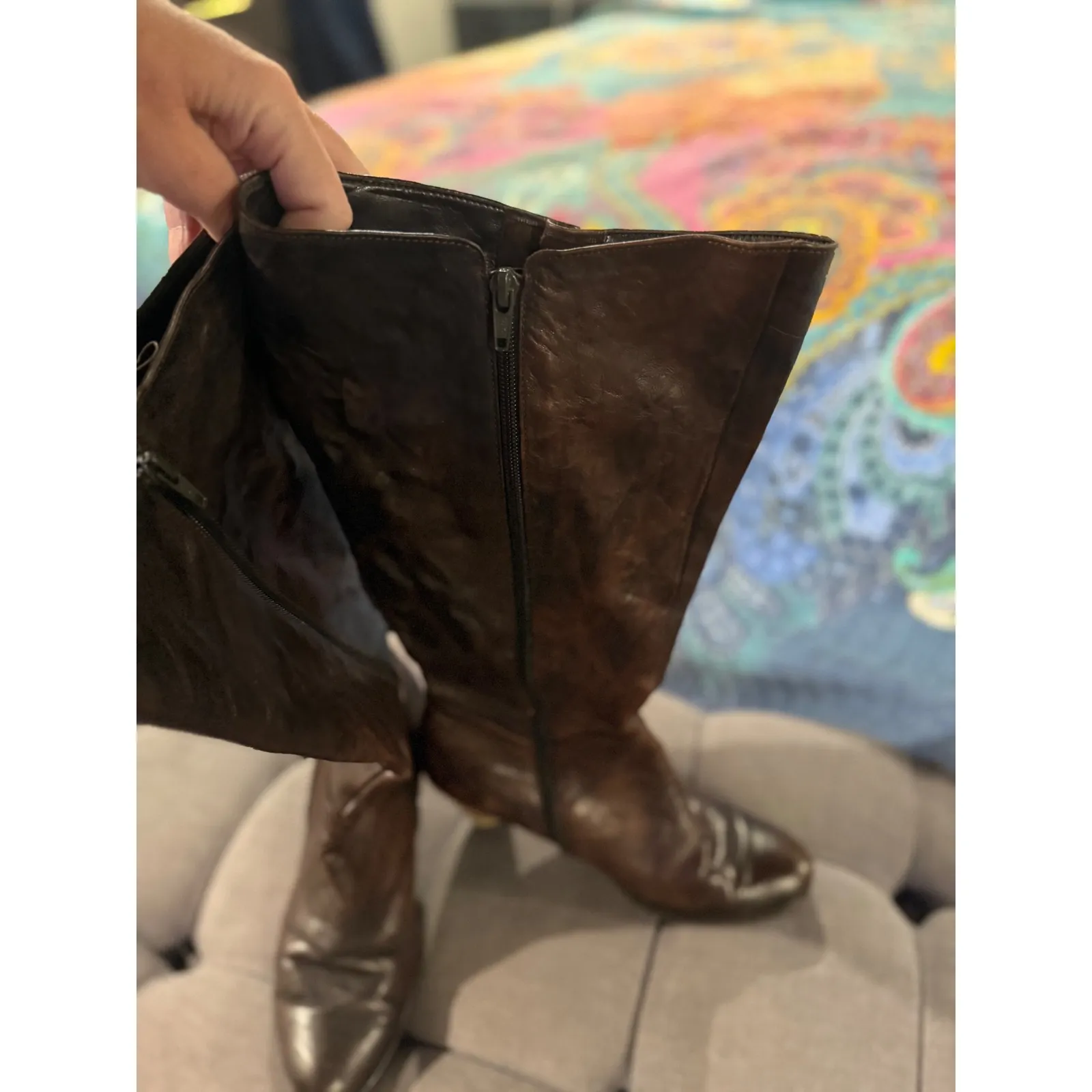 Gabor Women's Dark Brown Leather Knee High Boots Buckle with Side wide calf Size 8 - Image 2