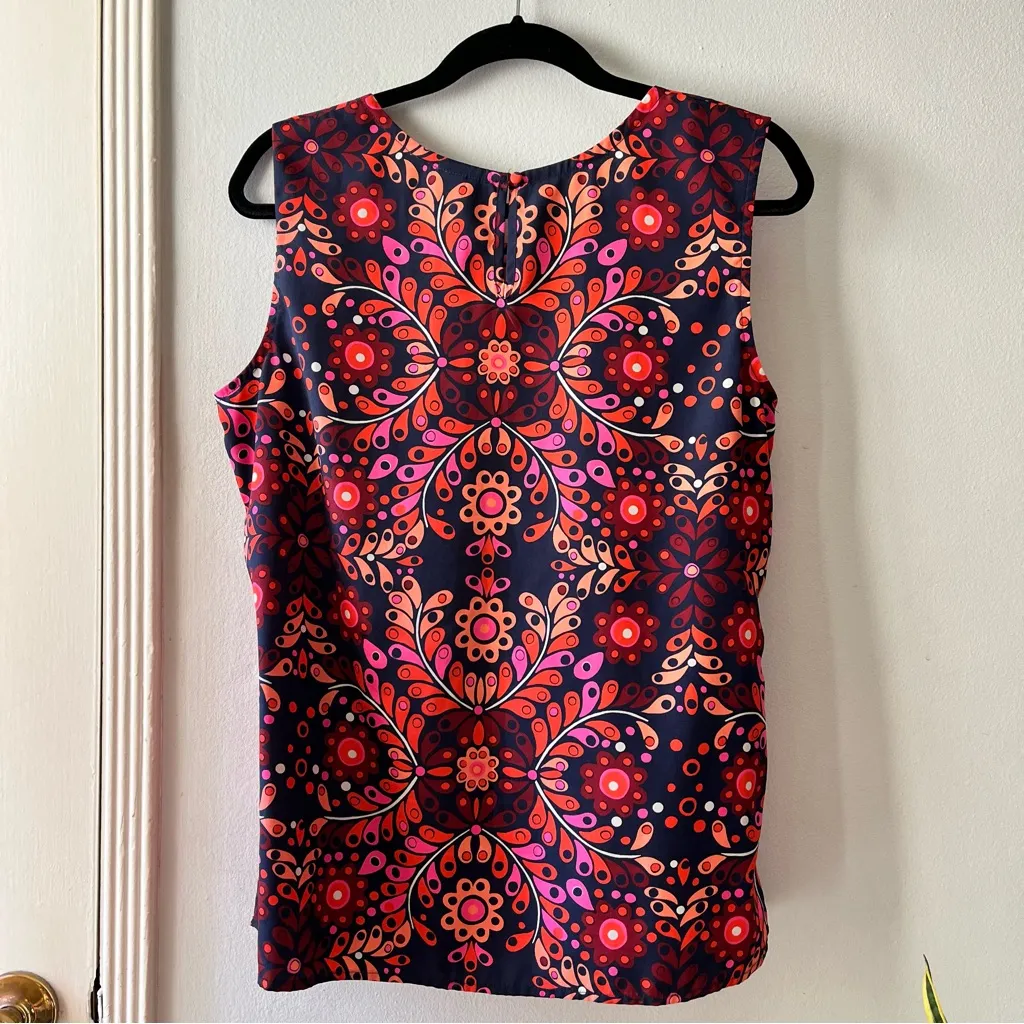 Merona•Psychedelic Navy/Orange/Pink Sleeveless Blouse• EUC• Size L - Image 3