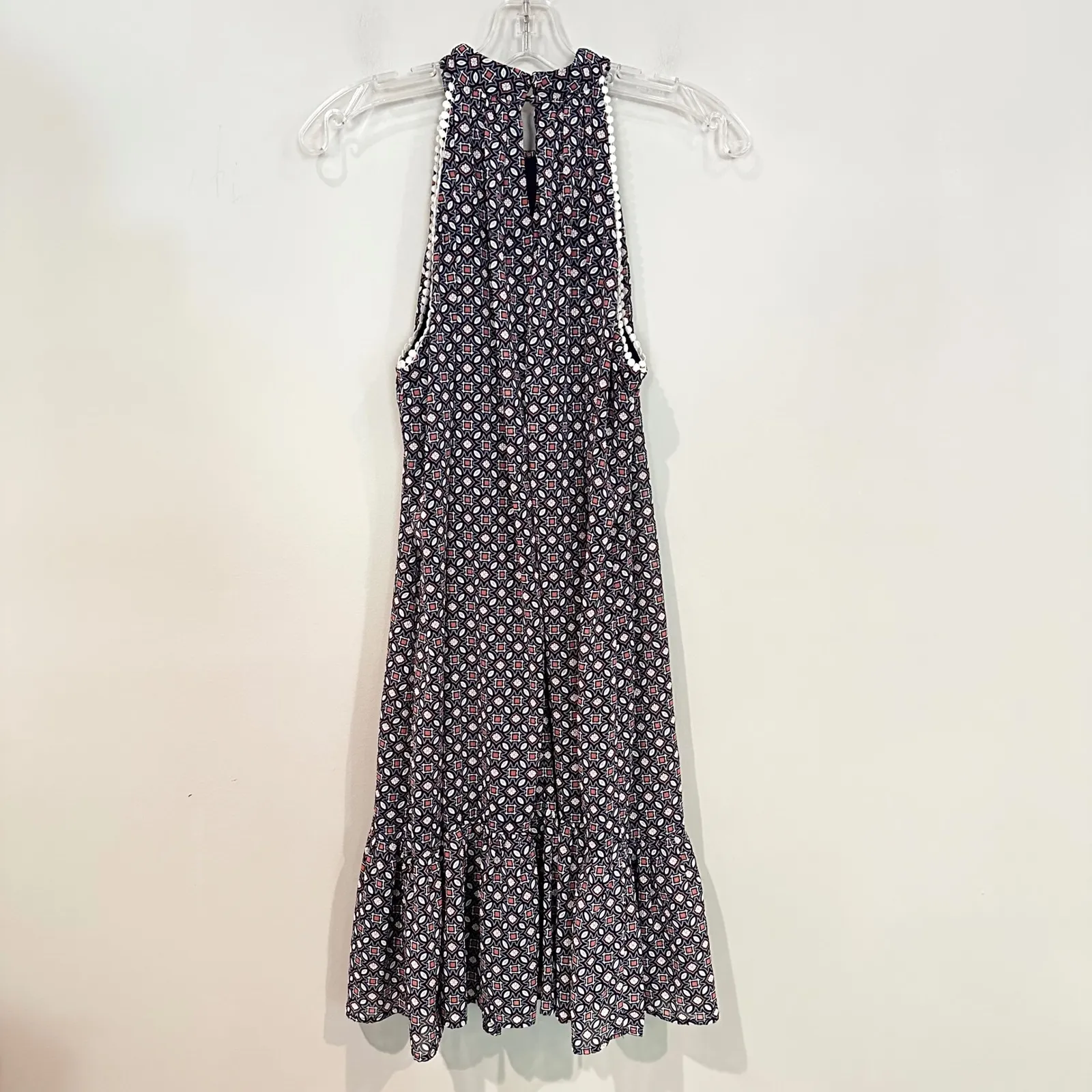 Leslie Fay Halter Geometric Babydoll Dress Women's 14 Navy‎ Dainty Hippie Boho - Image 10