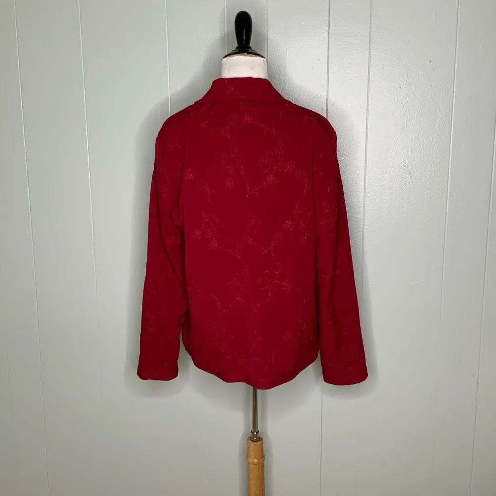 Dialogue Red Floral Embroidered Button Up Casual Dressy Career Jacket Size 12 - Image 7