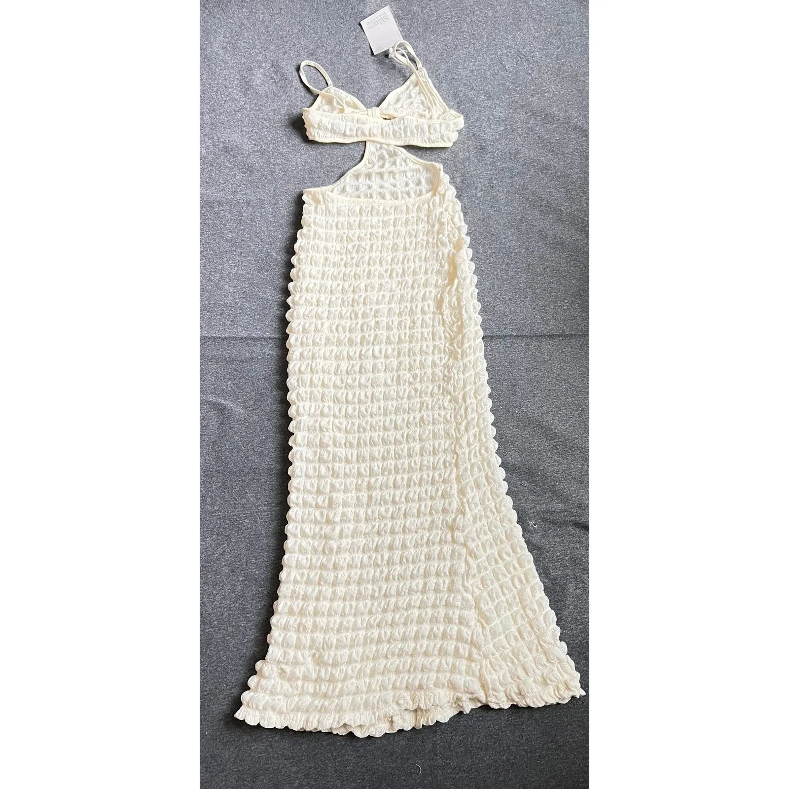 Apricot sleeveless dress women solid color grid texture Bodycon‎ Elegant dress White Size XS - Image 2