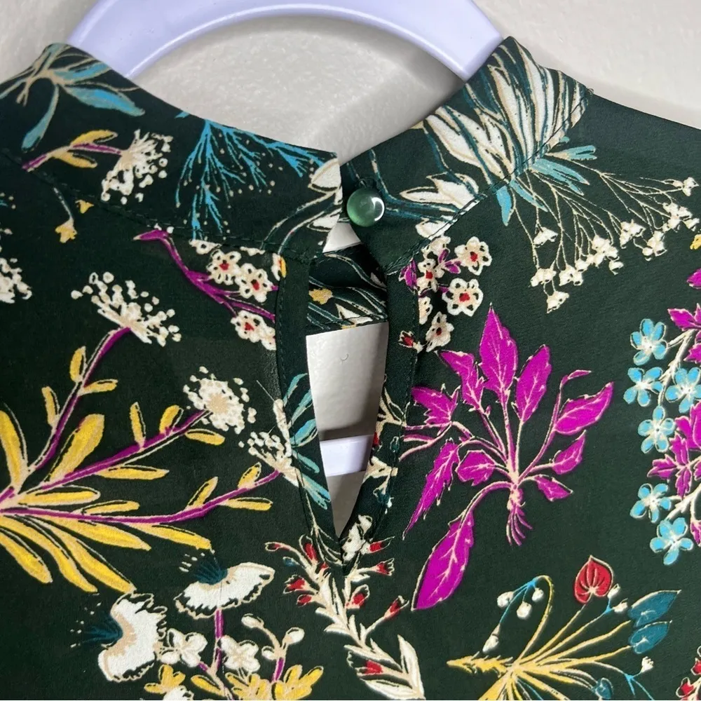 Monteau Floral Chiffon Mock Neck Cutout Layered Front Bell Sleeve Blouse‎ M - Image 5