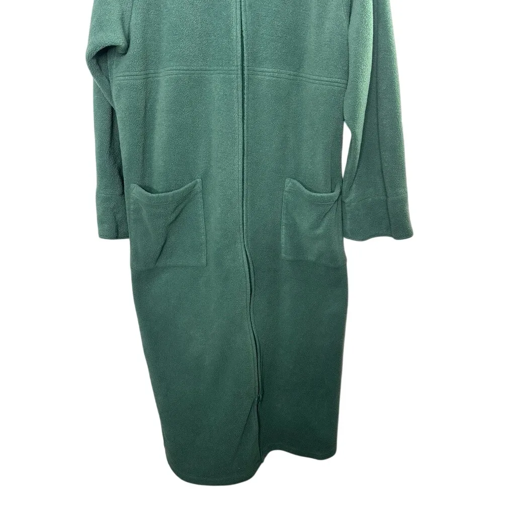 L.L. Bean Green Full Zip Front Winter Fleece Robe Women's Medium - Image 3