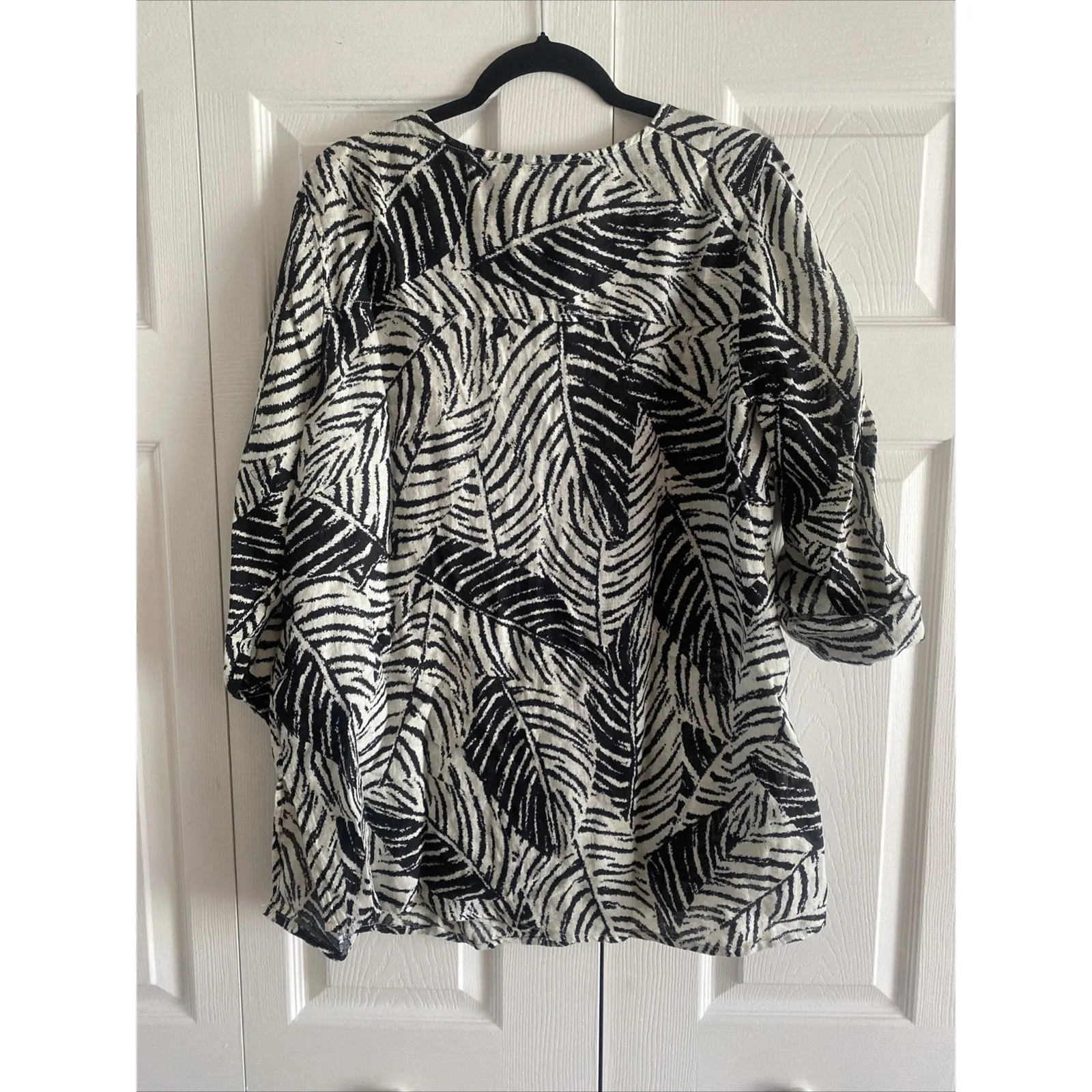 Cynthia Rowley Womens 1X‎ Leaf Print 100% Linen Button Front Blouse - Image 6