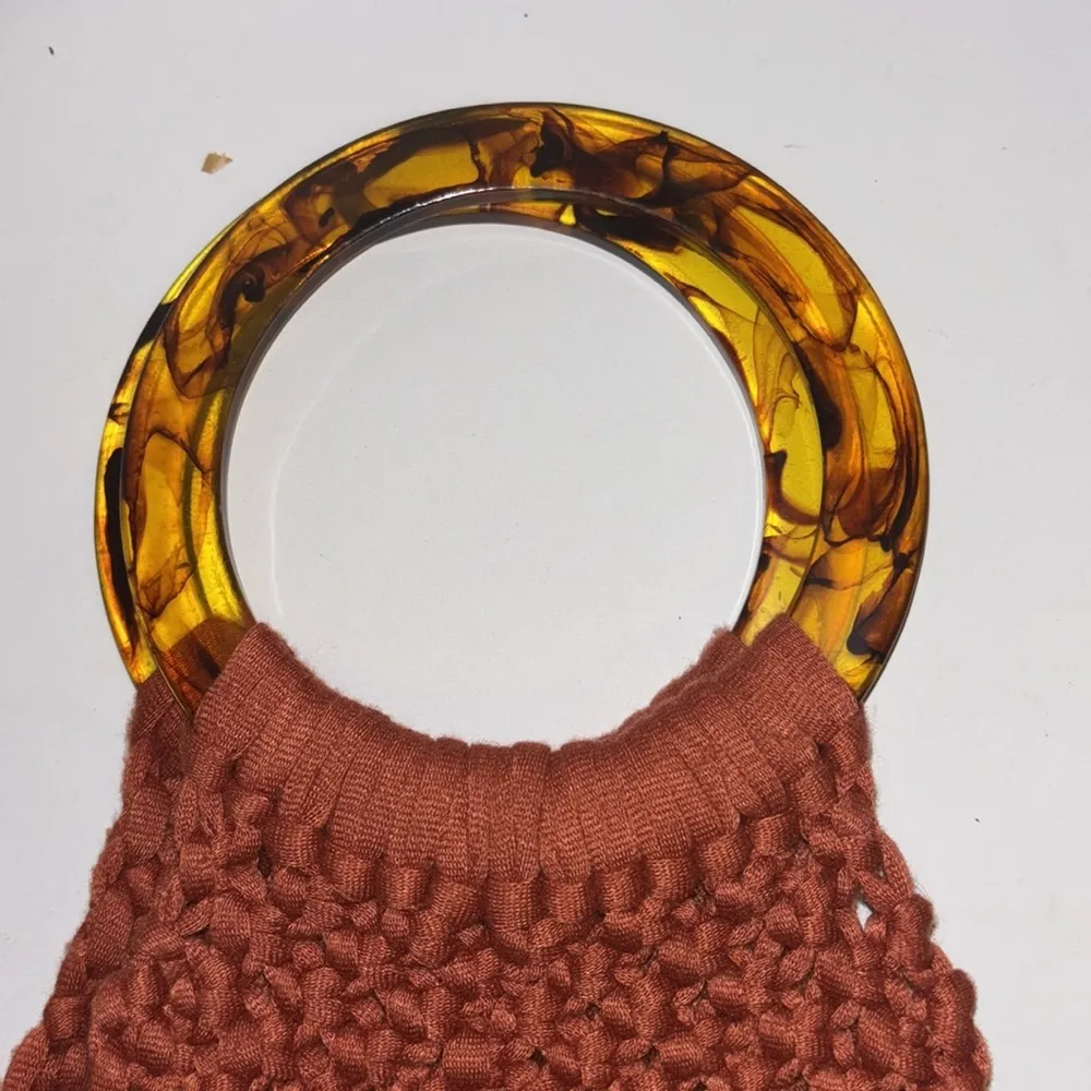 Handcrafted Rust Macrame Bag with Tortoise Acrylic Handle Red - Image 2