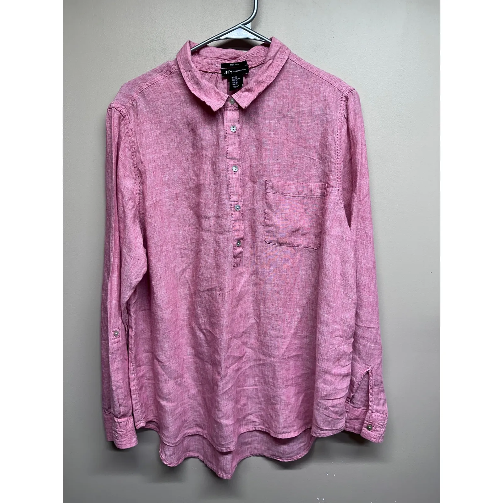 Jones New York Womens Pink Linen Button Up Shirt Long Sleeve Size XL - Image 5