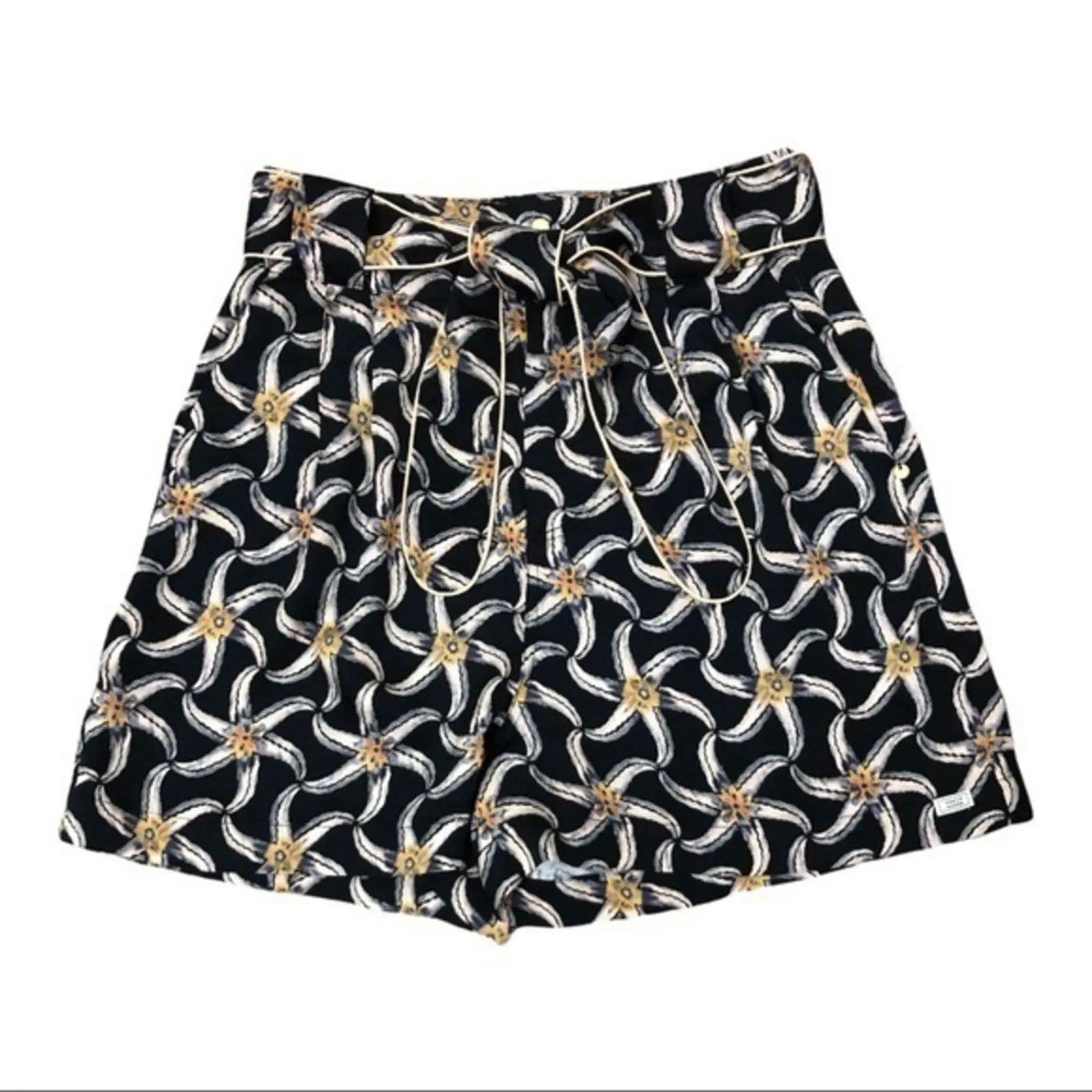Scotch & Soda Black Starfish Sun Ray Printed Belted Shorts XS NWT - Image 3
